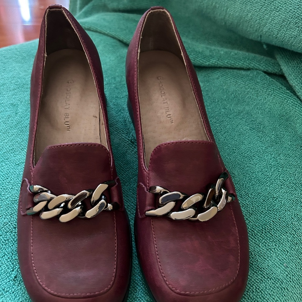 Chocolat Blu Burgundy Loafers with Silver Chain